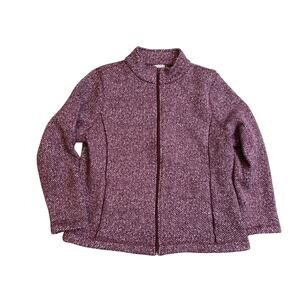 Talbots Womens Burgundy Full Zip Herringbone Fleece Jacket Size XL